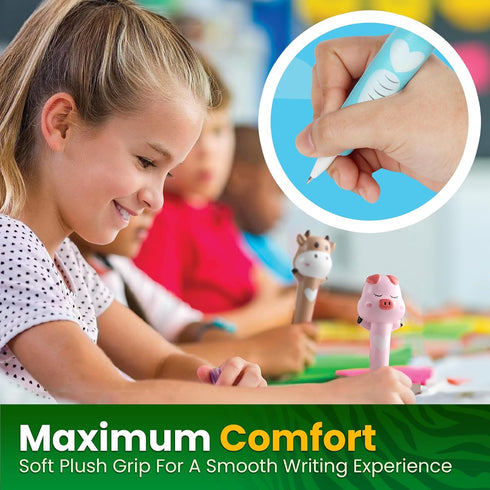 BUNMO Cute Kids Pens with Soft Grip, 12 Pack with Refills Included, Squishy Pens