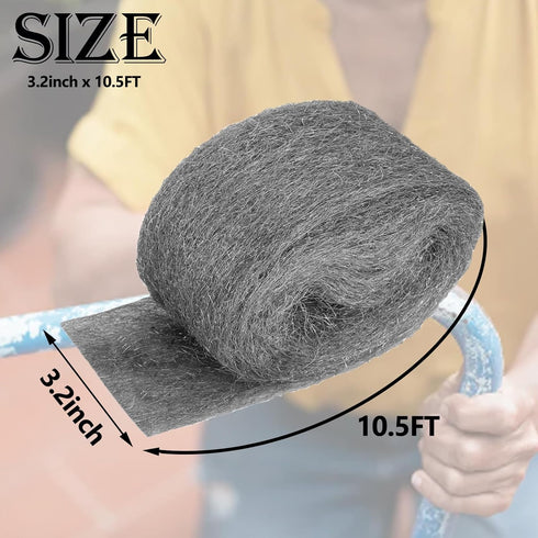 3 Pack Steel Wool Mice Control 3.2"x10.5Ft Hole Filler, for Home & Garage, DIY Bundle with Gloves & Scissors