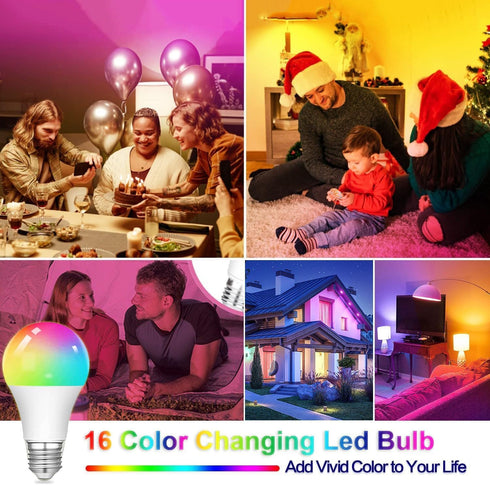 RGB Color Changing Light Bulbs, 9W Warm White 6500K, 40W Equivalent, 16 Color Multicolor A19 E27/E26