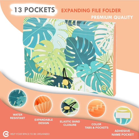CNK File Folders Organizer with 13 Pockets Accordion Expanding Folder Documents Receipt Document Paper Pocket Filing Accordian Important expandable holder files alphabetical Labels Letter by CNK