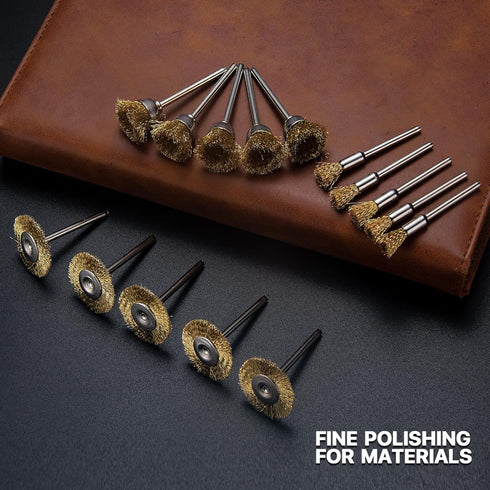 15 Pieces Copper Wire Brushes, Wire Brush Wheel Kits for Dremel Rotary Tools (1/8 Inch Mandrel)