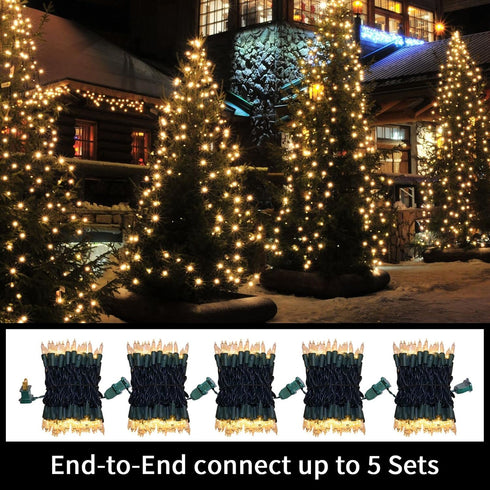 Super-Bright Extendable Warm White Christmas Lights - 100 Lights 19.6ft Mini Bulb String Set for Outdoor Holiday Decor
