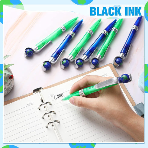 Teling Earth Pens, 20 Pcs Retractable Cute Globe Pens, Black Ink World Ballpoint Pens for School & Office