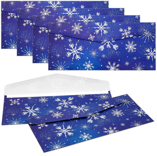 Whaline 150Pcs Christmas Money Envelope, Blue White Snowflake Cash Envelope for Holiday Mailing and Invitations