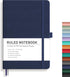 RETTACY A5 College Ruled Notebook Journal, 192 Numbered Pages, 100 GSM Acid-Free Paper, Leather Hardcover