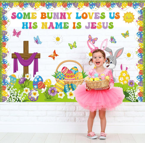 Pasimy Easter Bulletin Board Decorations Set, Christian Easter Classroom Decorations for Spring Birthday Party