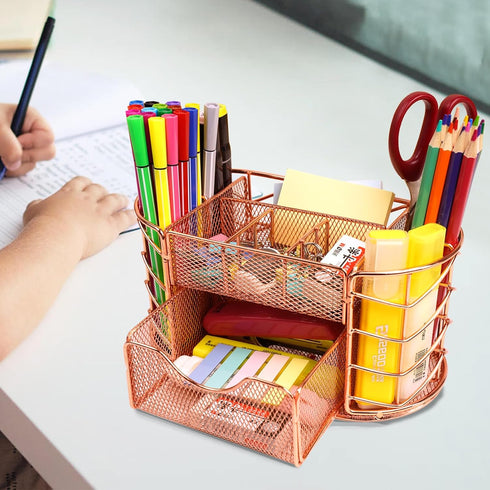 Metal Pencil Caddy Desk Organizer for Office Supplies (Rose Gold) - Pen Holder for Desktop