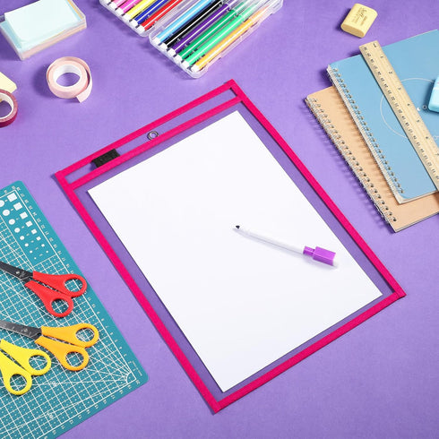 Nezyo 50 Pieces Dry Erase Pockets, Reusable Plastic Sleeves for Classroom, Shop Holder Order Pockets (Rose Red)