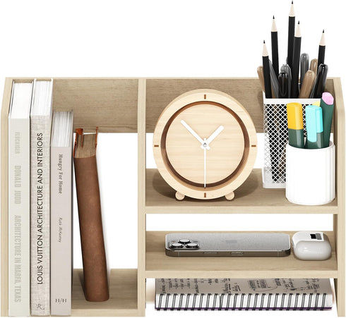 Furinno Hermite Wood Desktop Book and Office Supplies Storage Organizer, Bauhaus Oak