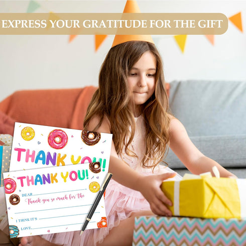 HMJKL 20 Pack (06) Donut Thank You Cards Fill in the Blank, Sweet Donut Thank You Notes for Kids, Roller Skate Thank