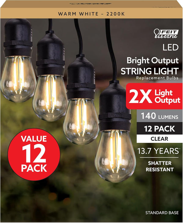 Feit Electric S14 LED Filament Light Bulbs, High Output, 2200K Warm White,