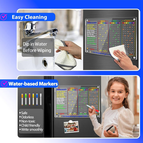 PigPotParty Magnetic Chore Chart for 3 Kids, 16"x 12" Acrylic Chore Board for Teens Adults Family, Reward Chart