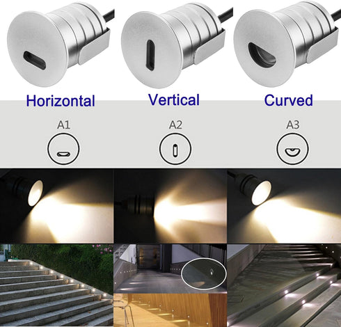 LED Step Lights, 1W 12V-24V DC, Waterproof IP67, Aluminum, 3000K Warm White, Indoor Outdoor Stair Lighting