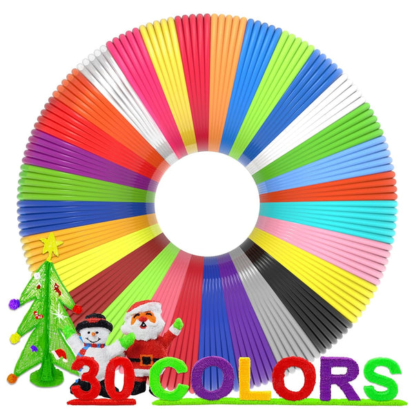 3D Pen Filament Refills, 30 Colors with Bonus 250 Stencils eBooks, Non-Toxic PLA 1.75mm Smooth Printing