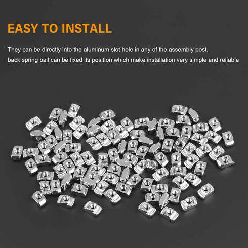 100 Pieces 2020 Series T Nuts, M3 T Slot Nut Hammer Head Fastener Nut, Nickel Plated Carbon Steel