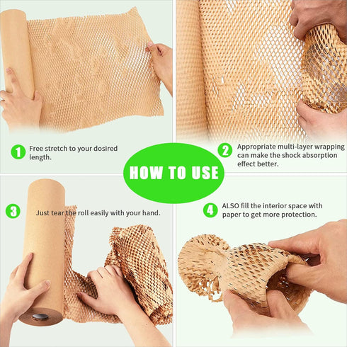 Honeycomb Packing Paper, MINHAO 15"x230' Eco Friendly Packing Paper for Moving with 36 Fragile Stickers