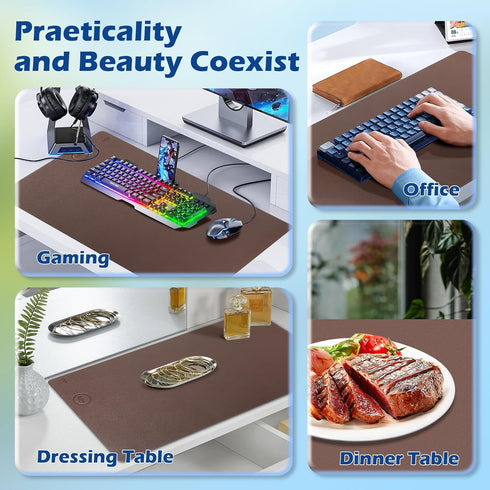 Wireless Charging Desk Mat with Desk Pad, Large Mouse Pad for Desktop Charging, Waterproof Leather Non-Slip Protector