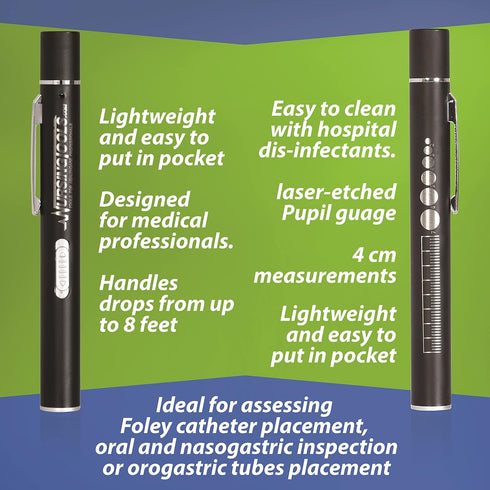Dual Beam Penlight for Nurses, Students & Medical Doctors, USB LED Rechargeable with Pupil Gauge & 4 cm Measurements