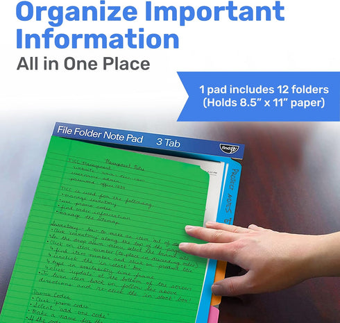 Find It File Folder Notepad, Pack of 36, 9.5 x 12.5 Inch Notebook Organizer for Filing, Document, Clipboard