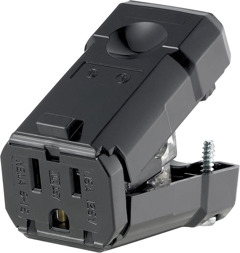 Leviton 5259-VB 15 Amp, 125 Volt, Connector, Straight Blade, Industrial Grade, Grounding, Python, Black