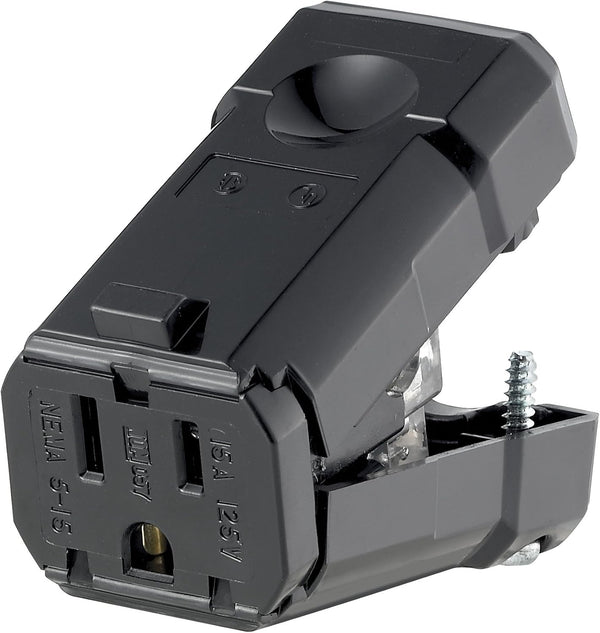 Leviton 5259-VB 15 Amp, 125 Volt, Connector, Straight Blade, Industrial Grade, Grounding, Python, Black
