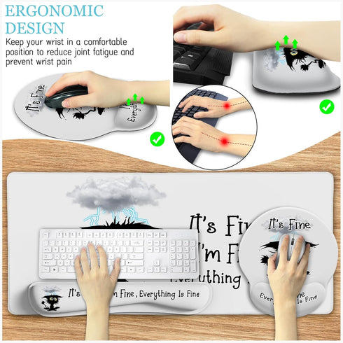 LIMKRIAN Set, Desk Mat Large Gaming Mouse Pad with Wrist Rest, Ergonomic Mouse Pad Keyboard Mat Wrist Support, Cup