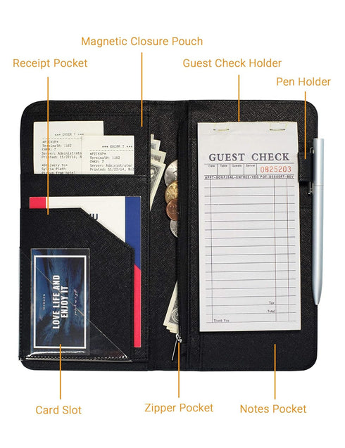 4.7" 9" Mymazn Server Book with Zipper and Magnetic Pocket Waitress Book Waiter Book Wallet Restaurant Waitstaff