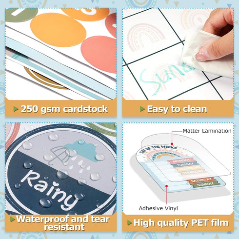 Calendar Bulletin Board Set - Seasons Weather Chart CTP Display with Stickers for School Classroom (Rainbow Style)