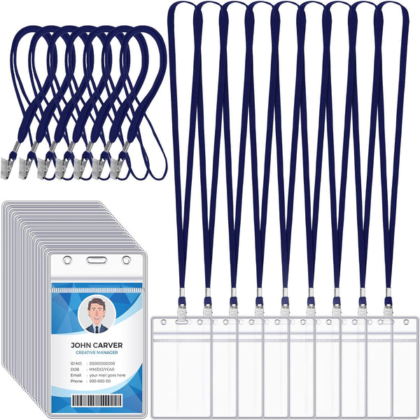 Marspark 200 Pcs Name Tag Lanyards with ID Holder, Resealable Flat Neck Lanyards, Waterproof Plastic Clear Name Badges