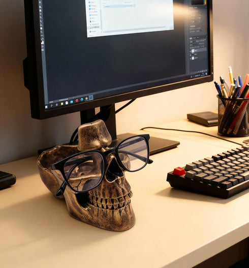 Buminee Glasses Holder for Nightstand, Creative Glasses Stand, Skull Glasses Holder, Skull Resin Sculpture for Home