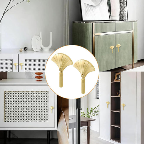 2pcs Closets MOROBOR Ginkgo Leaf Shape Knob Handles, Golden Creative Pull Hardware Furniture Knob Handles Drawer