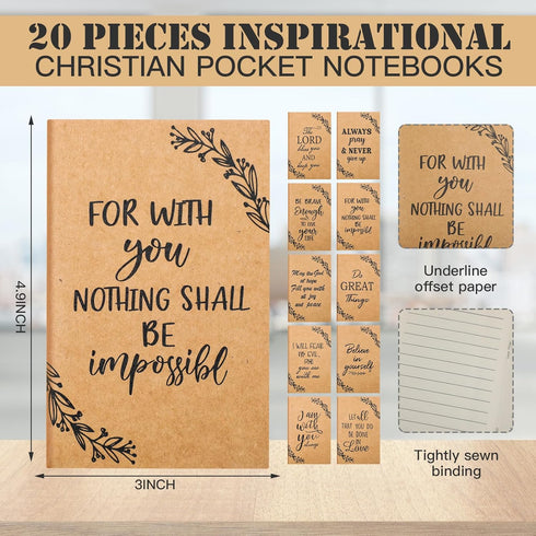 Yeaqee Christian Gifts Retractable Bamboo Pen, Bible Verse Inspirational Notebook Keychain for Gifts