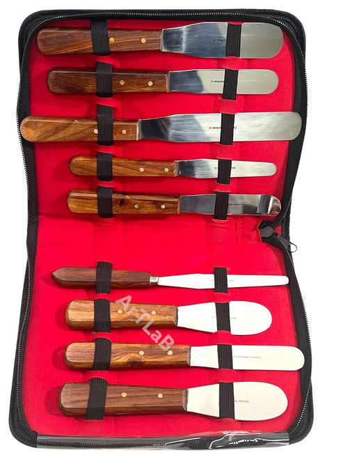 ArTLaB Premium Stainless Steel Lab Spatulas with Wooden Handle, Set of 9