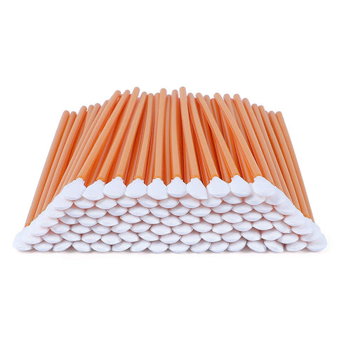 4" Cleaning Swabs, 100 pcs, Orange, Knitted Polyester Cleanroom Foam Cleaning Swab Stick for Optical Equipment