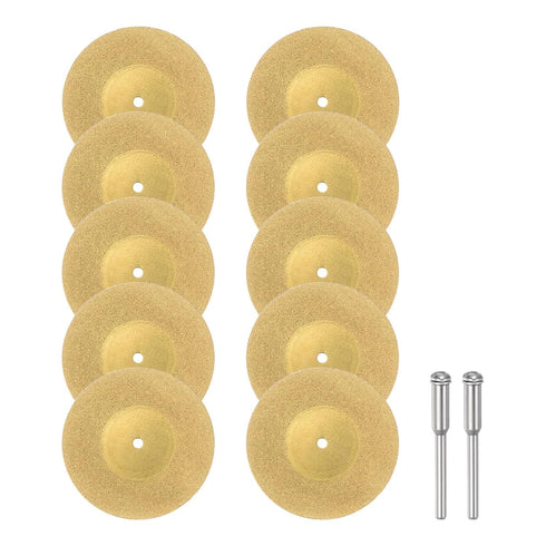 10pcs Diamond Cutting Wheel 50mm, Titanium Coating Cut Off Discs with 2pcs 3mm Mandrel