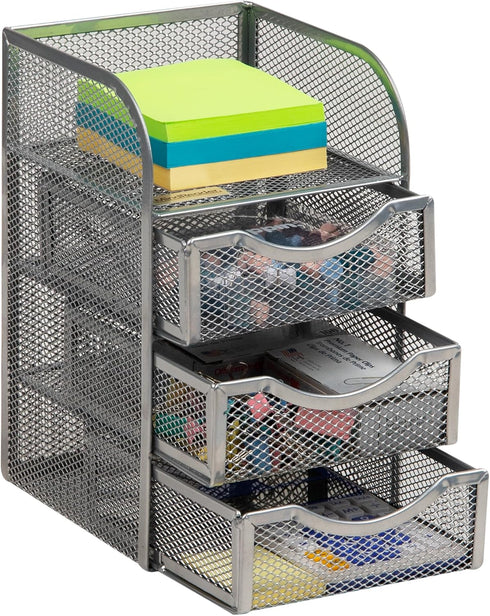 Mind Reader Desktop Accessory Storage, Metal Mesh Paper Binder Clip Basket for Workspace, Silver