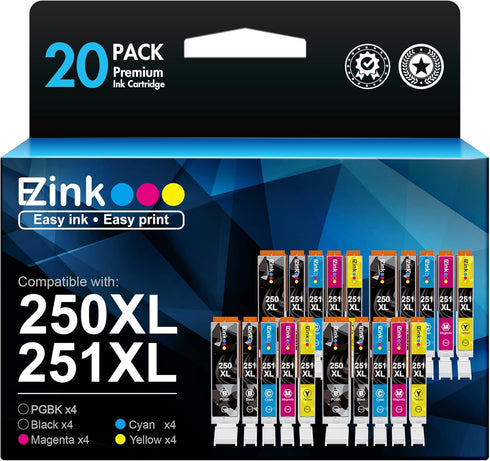 E-Z Ink Compatible Ink Cartridges Replacement (20 Pack) for Canon 250 251 XL with Pixma MX922, MG5520