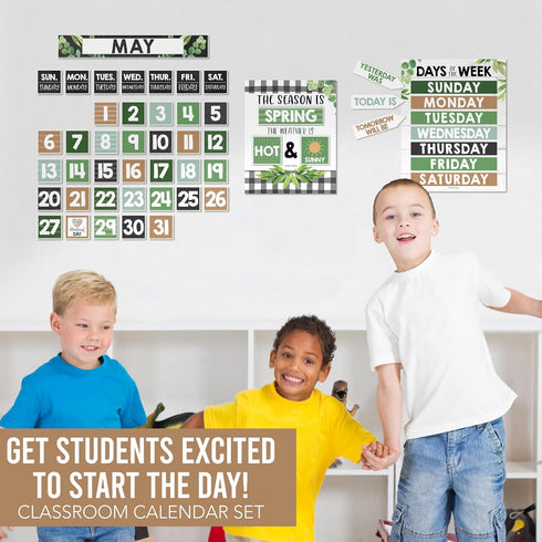Hadley Designs Farmhouse Classroom Calendar Set, Bulletin Board Sets for Teachers, School Calendar Decor