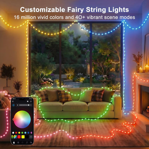 66FT 200 OMIKA Fairy Lights Plug in, LED Smart String Lights Plug in with Remote & APP Controlled, Warm White + RGB