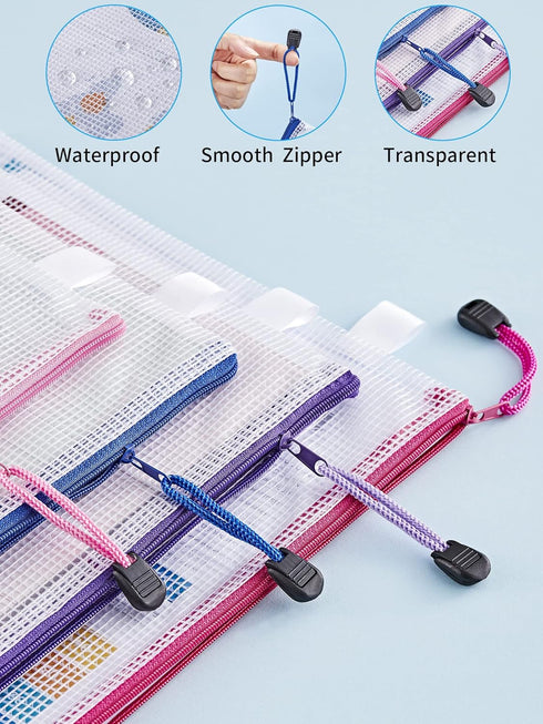 JARLINK 30 Pack 8 Sizes Mesh Pouch, Waterproof Zipper File Bags for Office, School, Travel, and Home