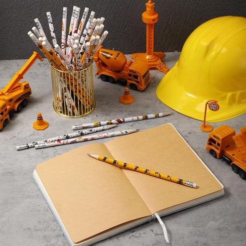 Teling 48 Pcs Construction Theme Pencils, Assorted Bulldozer and Excavator Pencils for Kids Birthday Gifts