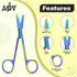 MJW Trimming Stainless Steel Suture Stitch Scissors with Multicolor/Rainbow Titanium Coating - Precision Scissors