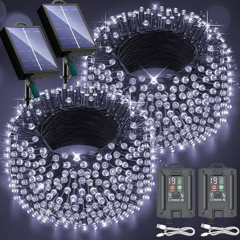 New Upgraded Solar Christmas String Lights Outdoor Waterproof 2 Pack Total 144ft