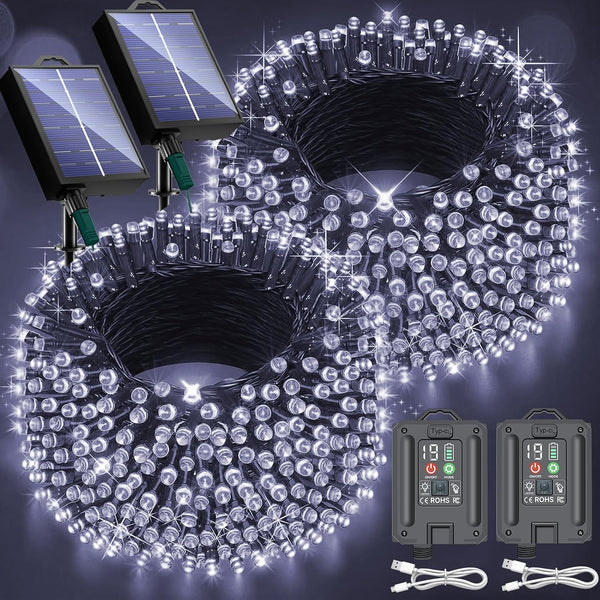 New Upgraded Solar Christmas String Lights Outdoor Waterproof 2 Pack Total 144ft