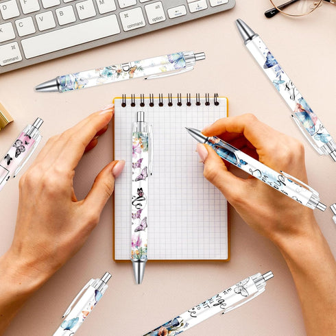 Butterfly Print Ballpoint Pens, 24PCS Kawaii Butterfly Pens Set, Retractable Positive Affirmation Pens for Office