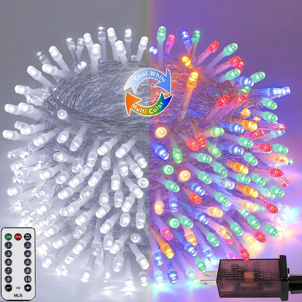Cool White to Multicolor Color Changing 200 LED 66FT Connectable Christmas String