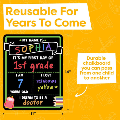 First Day of School Sign Board with Liquid Chalk Markers, 14”x11” Double-Sided & Reusable Back to School Board