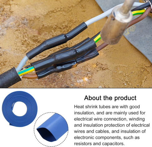 Heat Shrink Tubing 2:1 Cable Sleeving Tube Wrap, 1/2"(12mm) Dia/3.3ft/Blue for Electric Insulation