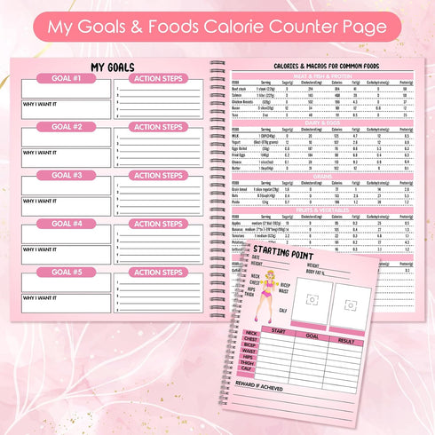 Food and Fitness Journal for Women, Weight Loss Tracker Planner, Workout Diary, 138 Pages, 8.5 x 11 with Calorie Counter
