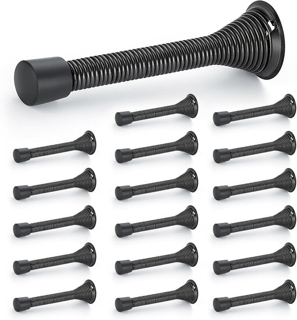 Ravinte Door Stoppers, 18 Pack Black Spring Door Stops with Rubber Bumper for Bottom of Door